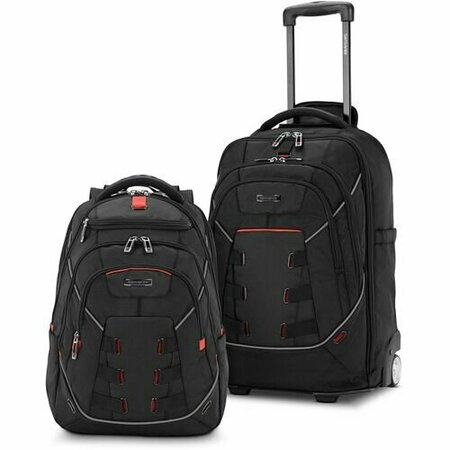 SAMSONITE Backpack, Straps/Wheels, f/15.6in Laptop, Polyester, BK SML1450901041